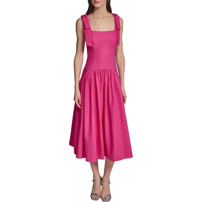 Karl Lagerfeld Paris Sleeveless Linen Blend Midi Dress In Pink