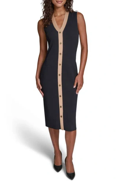 Karl Lagerfeld Paris Sleeveless Rib Midi Sweater Dress In Blue