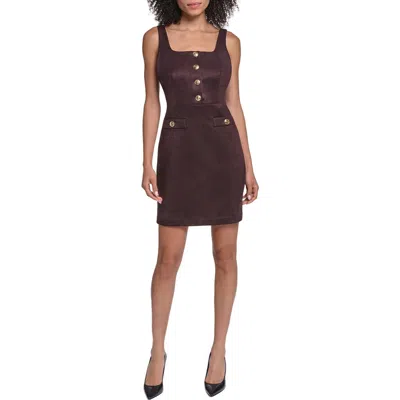 Karl Lagerfeld Paris Sleeveless Scuba Faux Suede Minidress In Brown