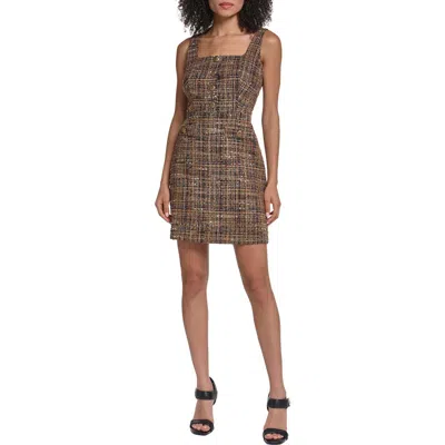 Karl Lagerfeld Paris Sleeveless Tweed Minidress In Brown