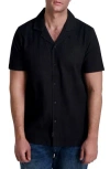 Karl Lagerfeld Paris Stripe Cotton Knit Camp Shirt In Black