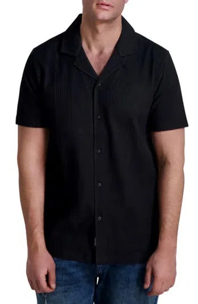 Karl Lagerfeld Paris Stripe Cotton Knit Camp Shirt In Black