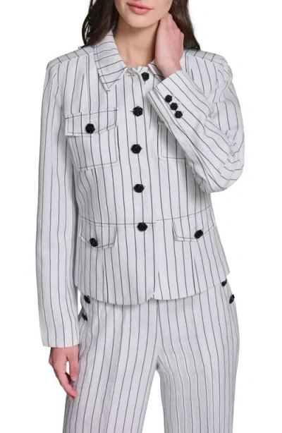 Karl Lagerfeld Paris Stripe Linen Blend Jacket In Multi