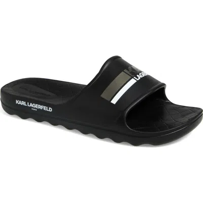 Karl Lagerfeld Paris Stripe Logo Pool Slide In Black