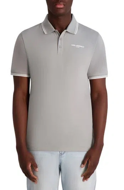 Karl Lagerfeld Paris Stripe Tipped Stretch Cotton Polo In Gray
