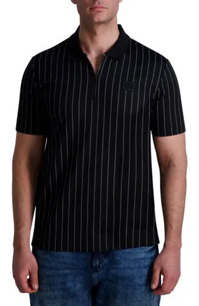 Karl Lagerfeld Paris Stripe Zip Front Polo In Black