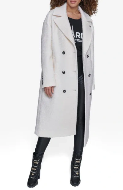 Karl Lagerfeld Paris Textured Double Breasted Coat In Gray