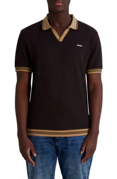 Karl Lagerfeld Paris Textured Johnny Collar Polo In Brown