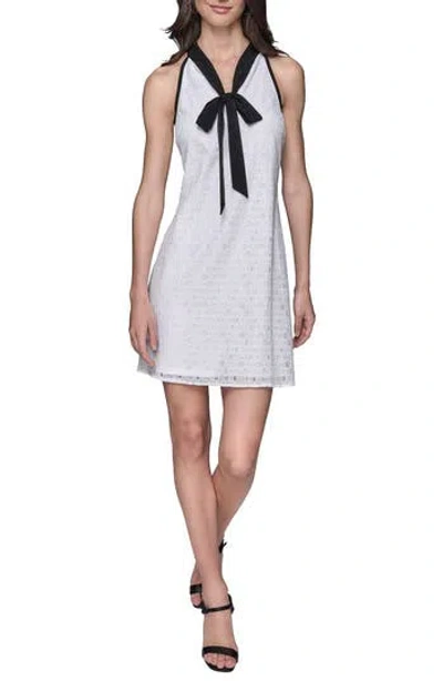 Karl Lagerfeld Paris Tie Neck Sleeveless Lace Shift Dress In Multi