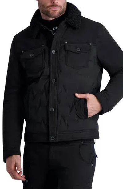 Karl Lagerfeld Paris Trucker Jacket With Faux Shearling Collar In Black