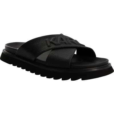 Karl Lagerfeld Paris Tumbled Leather Crisscross Slide Sandal In Black