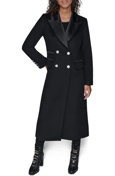 Karl Lagerfeld Paris Tuxedo Wool Blend Longline Coat In Black