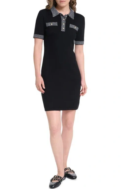 Karl Lagerfeld Paris Tweed Johnny Collar Sweater Dress In Black