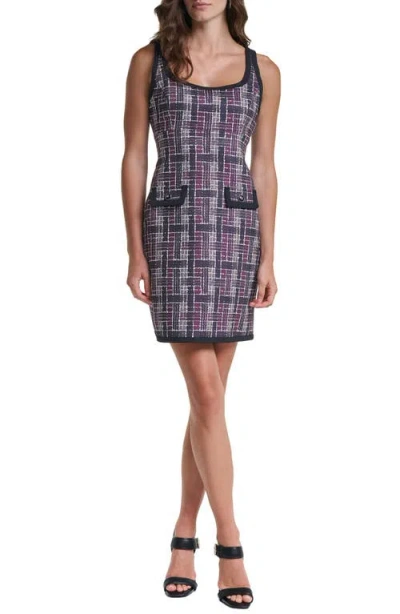 Karl Lagerfeld Paris Tweed Print Sleeveless Ponte Minidress In Gray