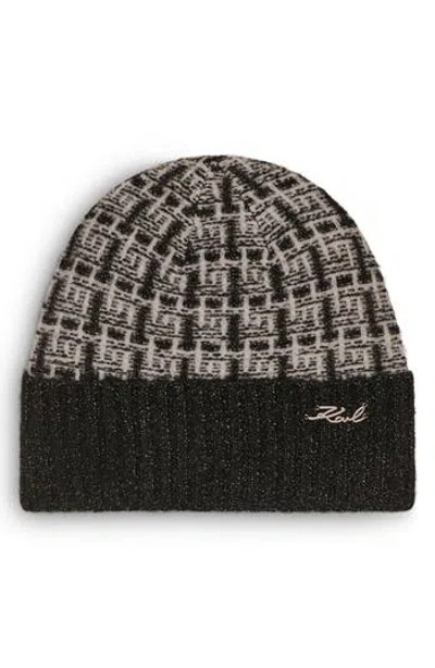 Karl Lagerfeld Paris Tweed Shine Beanie In Black