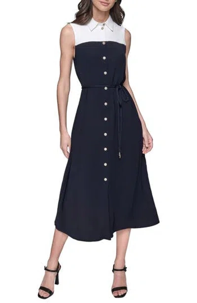 Karl Lagerfeld Paris Twill Sleeveless Midi Dress