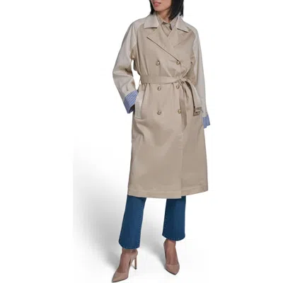 Karl Lagerfeld Paris Two-tone Cotton Blend Trench Coat In Gray