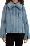 Karl Lagerfeld Paris Vertical Seam Faux Fur Jacket In Blue