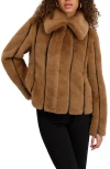 Karl Lagerfeld Paris Vertical Seam Faux Fur Jacket In Brown