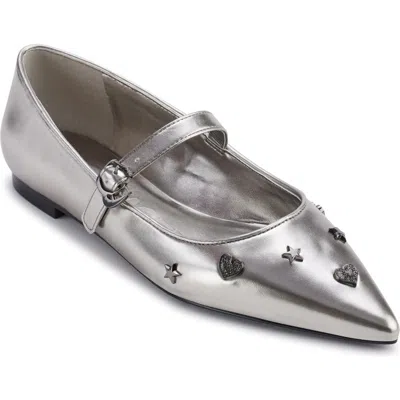 Karl Lagerfeld Paris Veyda Pointed Toe Mary Jane Flat In Pewter
