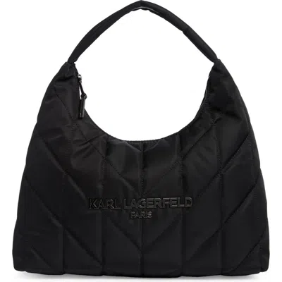 Karl Lagerfeld Paris Voyage Quilted Nylon Hobo Bag In Black