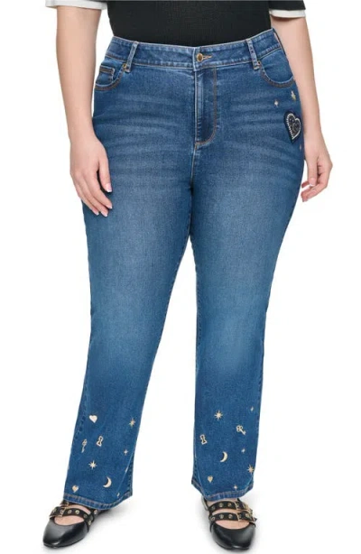 Karl Lagerfeld Plus Size Embroidered Motif Mid-rise Bootcut Jeans In Blue