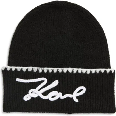 Karl Lagerfeld Paris Whipstitch Karl Beanie In Black