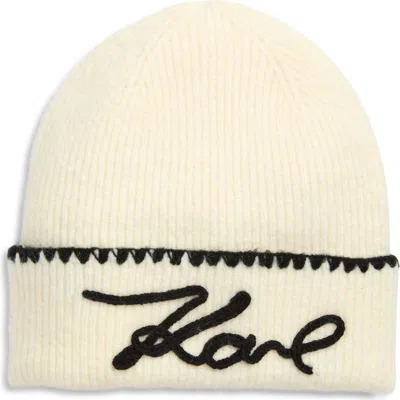 Karl Lagerfeld Paris Whipstitch Karl Beanie In White