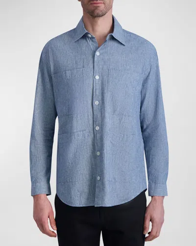 Karl Lagerfeld Paris White Label Men's 4-pocket Sport Shirt In Blue/white