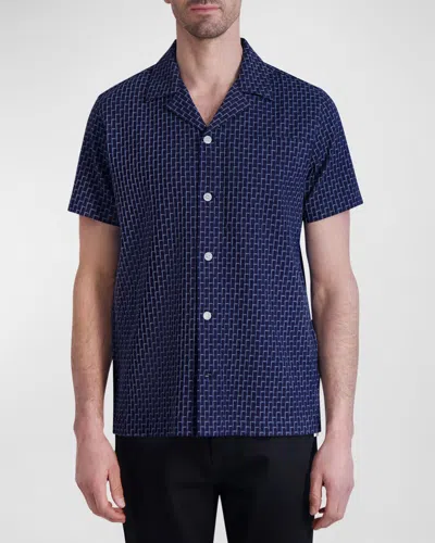 Karl Lagerfeld Paris White Label Patterned Short Sleeve Camp Shirt In Blue Multi