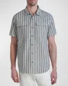 Karl Lagerfeld Paris White Label Cotton Textured Stripe Short Sleeve Shirt In Black/white