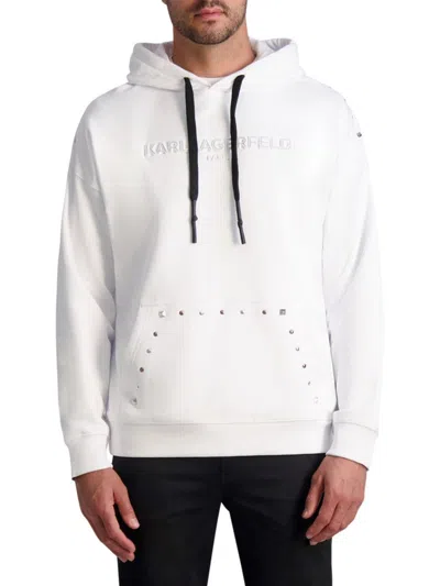 Karl Lagerfeld Paris White Label Men's Studded French Terry Cotton Logo Hoodie