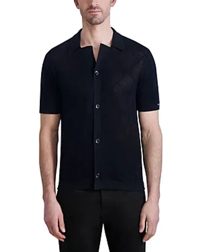 Karl Lagerfeld Paris White Label Perforated Knit Short Sleeve Shirt In Black