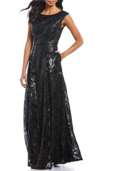 Pre-owned Karl Lagerfeld Paris Women's 4 Round Neck Sleeveless Sequin Gown $348 In Black