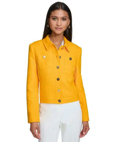 Karl Lagerfeld Paris Women's Button-front Textured Jacket In Gold