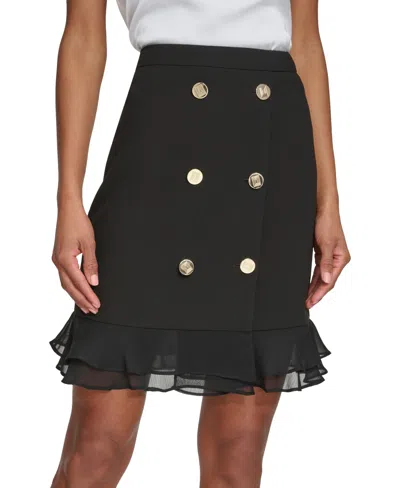 Karl Lagerfeld Paris Women's Button-trim Ruffled-hem Skirt In Black