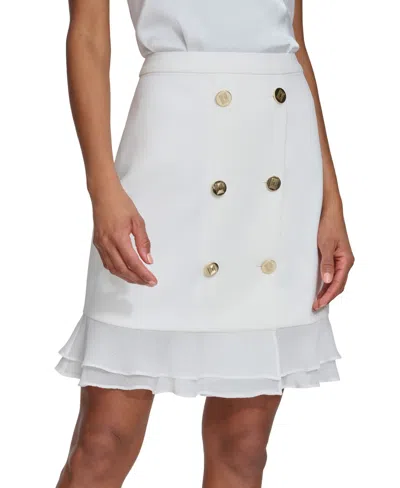 Karl Lagerfeld Paris Women's Button-trim Ruffled-hem Skirt In Soft White