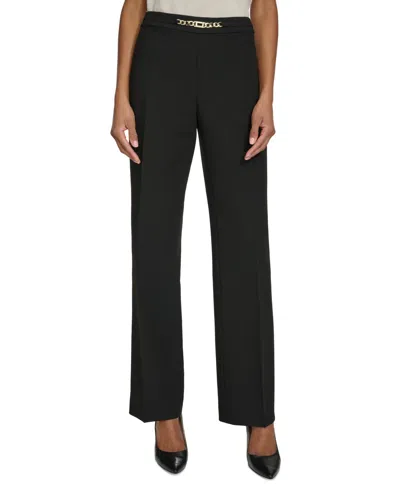 Karl Lagerfeld Paris Women's Chain-trim Straight-leg Pants In Black