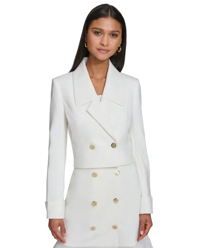 Karl Lagerfeld Paris Women's Double-breasted Cropped Blazer In Soft White