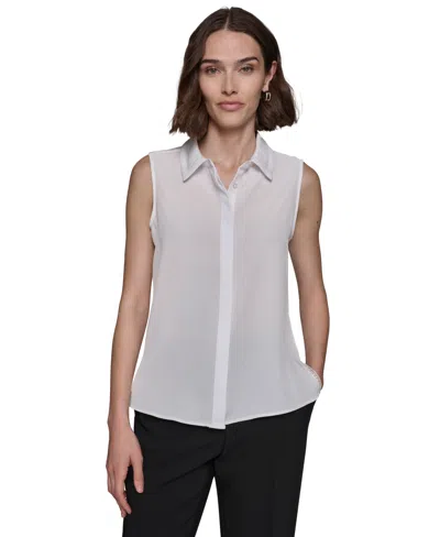 Karl Lagerfeld Paris Women's Lace-trim Sleeveless Shirt In Soft White