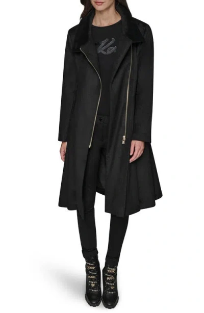 Karl Lagerfeld Paris Wool Blend Fit & Flare Coat In Black