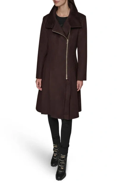Karl Lagerfeld Paris Wool Blend Fit & Flare Coat In Brown