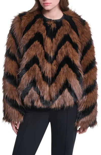 Karl Lagerfeld Paris Zigzag Faux Fur Jacket In Brown