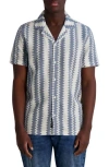 Karl Lagerfeld Paris Zigzag Knit Short Sleeve Shirt In White Blue