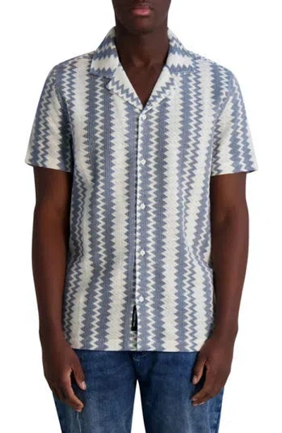 Karl Lagerfeld Paris Zigzag Knit Short Sleeve Shirt In White Blue