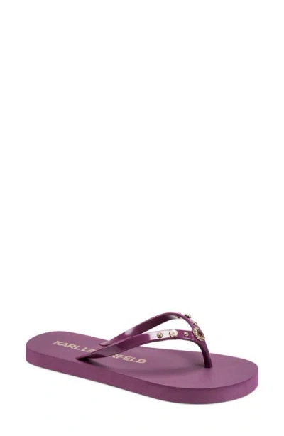 Karl Lagerfeld Paris Zimia Button Flip Flop In Purple Potion