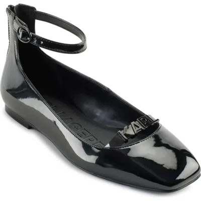 Karl Lagerfeld Paris Zyvia Ankle Strap Flat In Black,smoke