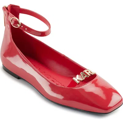 Karl Lagerfeld Paris Zyvia Ankle Strap Flat In Classic Red