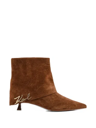 Karl Lagerfeld Pasha Fold-down Suede Ankle Boots In Brown