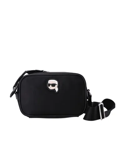Karl Lagerfeld Ikon Pin Leather Camera Bag In Black